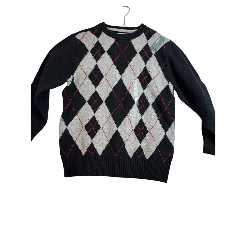 Old‎ Navy Red And Black Argyle Sweater Boys sz M 8 NEW Preppy academia Holiday